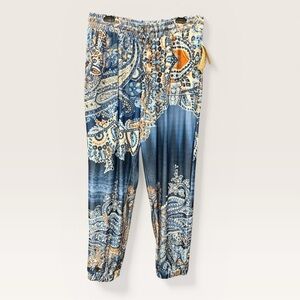 NWT Mezon Blue Paisley Boho Jogger Pants XL Soft Lounge Festival